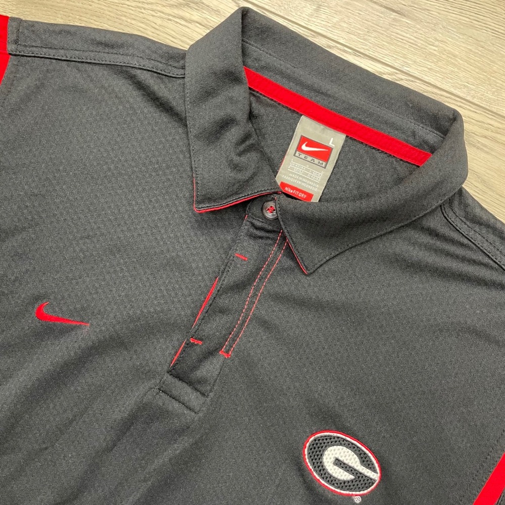 Nike Polo Shirt Mens L Black Georgia Bulldogs NCAA NikeFIT Short Sleeve